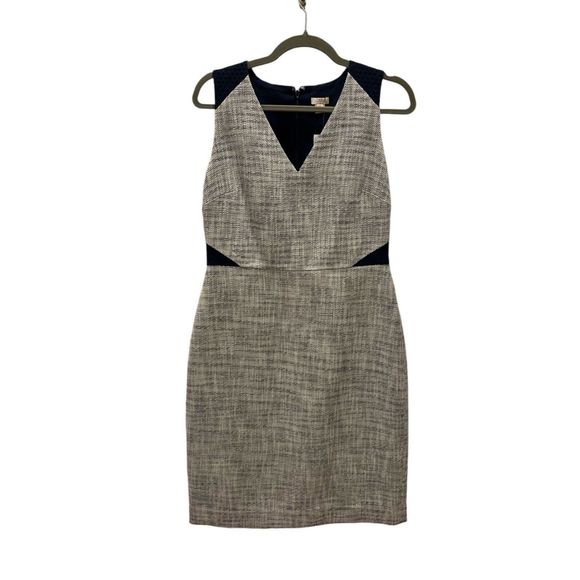 J. Crew Navy Ivory Tweed Sheath Dress Eyelet Panel Size 8 - Picture 7 of 12